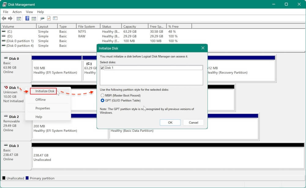 how to open and use Disk Management on Windows