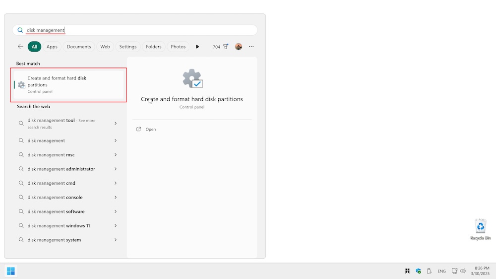 how to open and use Disk Management on Windows