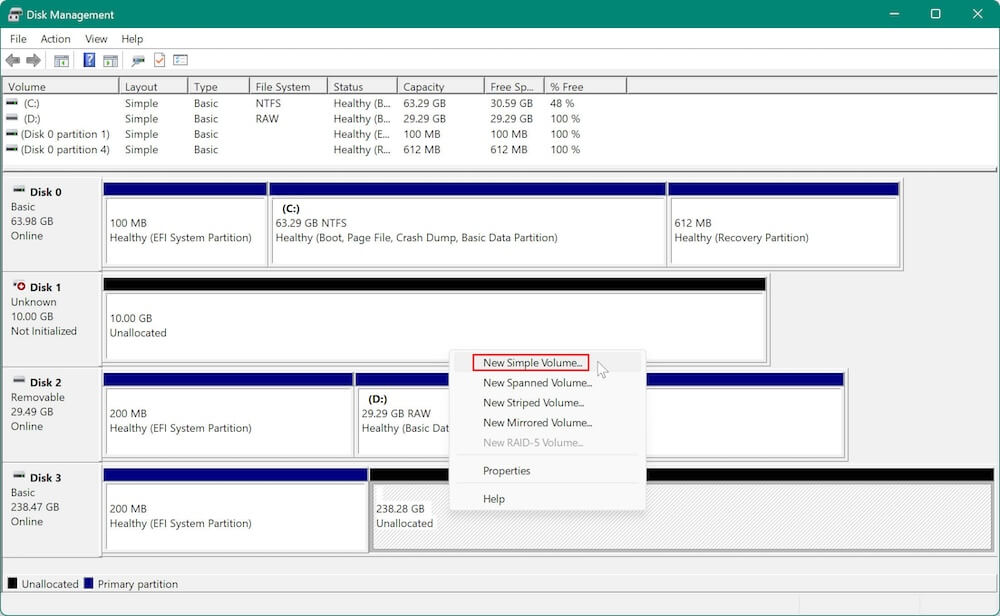 how to open and use Disk Management on Windows