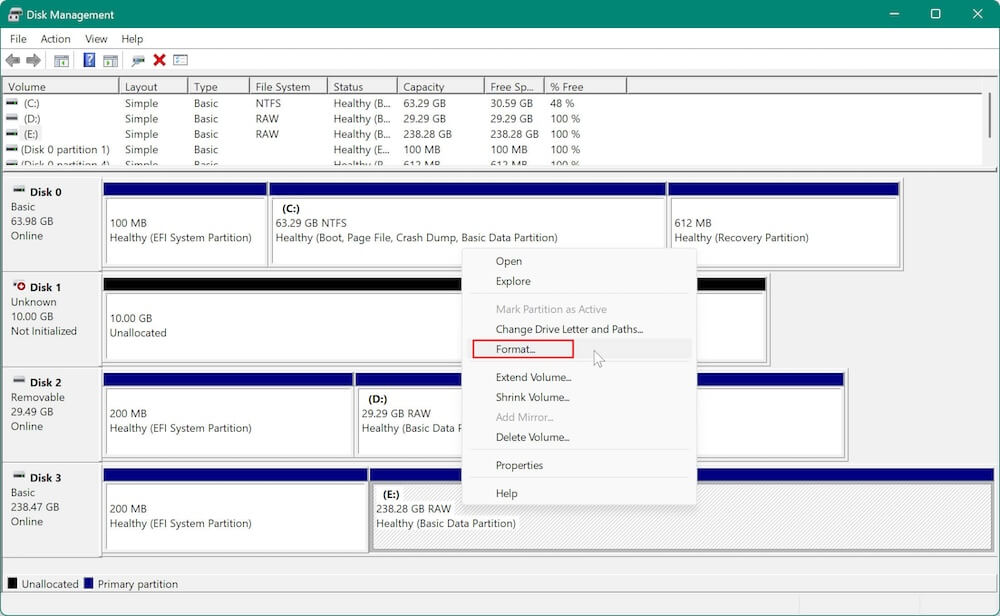 how to open and use Disk Management on Windows