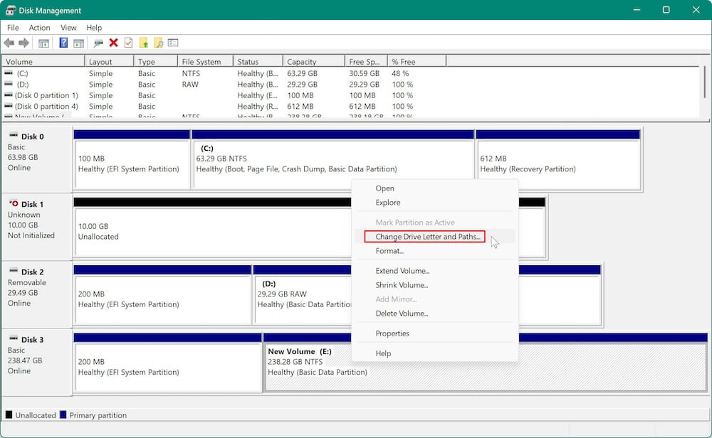 how to open and use Disk Management on Windows