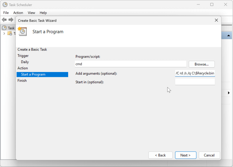 automatically empty the Recycle Bin