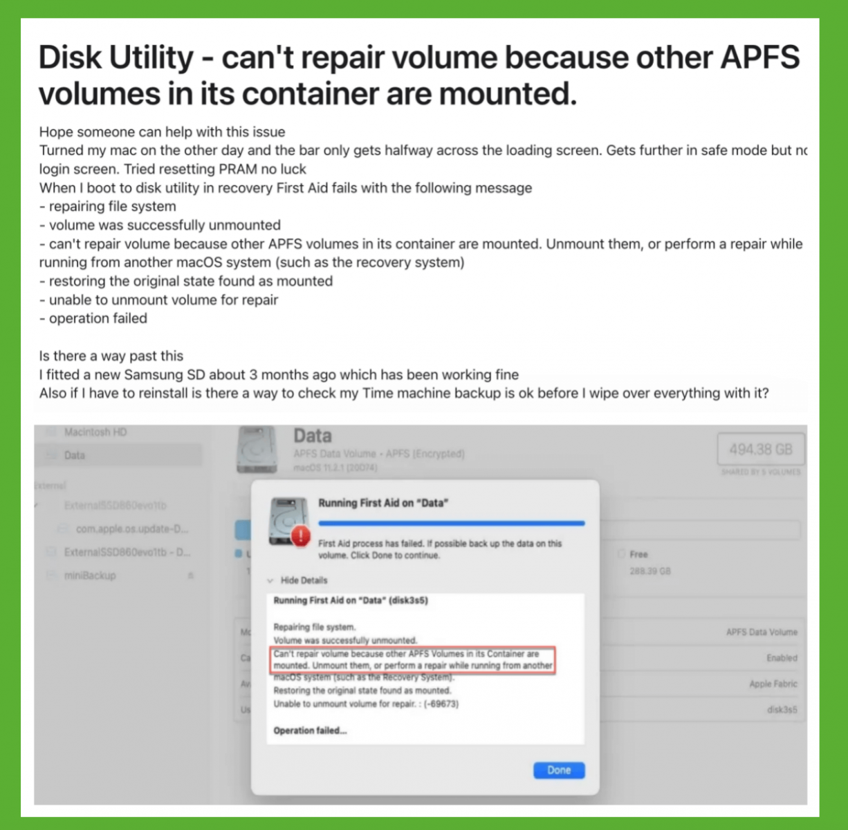 Can't repair volume because other APFS volumes in its container are mounted