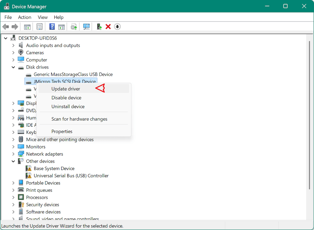 can't select target drive at clone