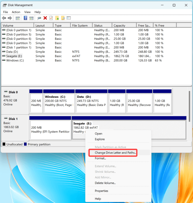 select Change Drive Letter and Paths
