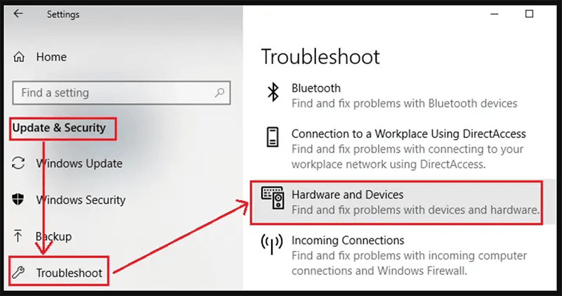 Running the Hardware and Devices Troubleshooter