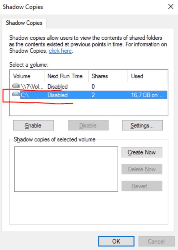 Steps to Disable Volume Shadow Copy