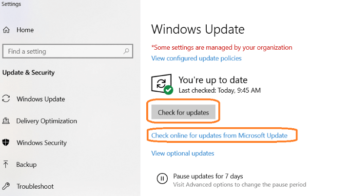 Select Check for Updates and apply any updates that are found