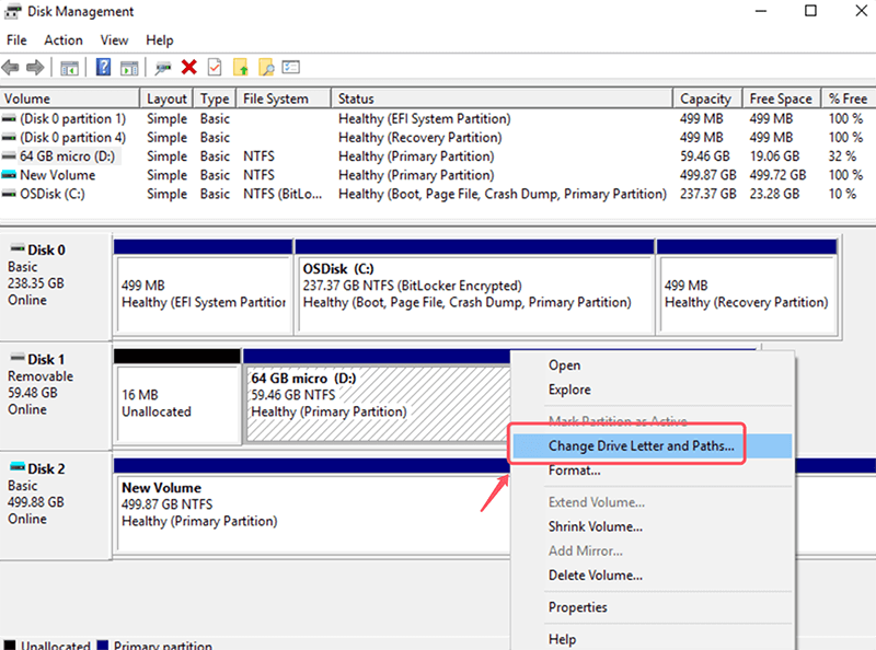 Choose Change Drive Letter and Paths