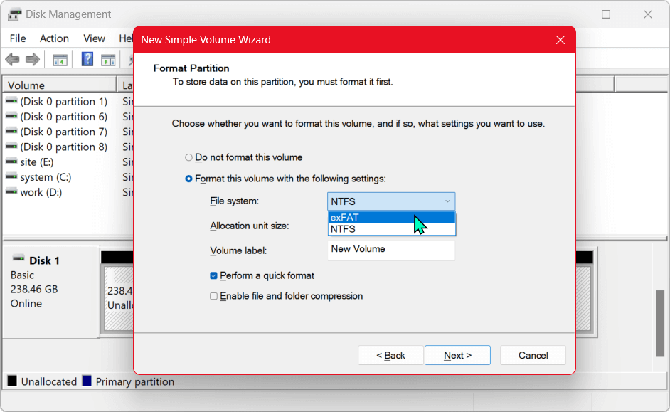 Choose ExFAT as the file system format