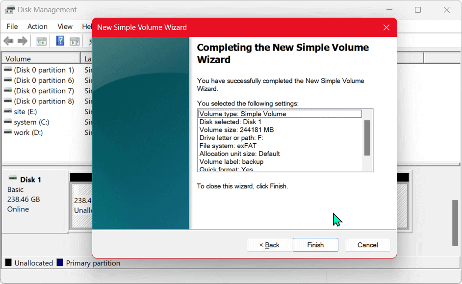 Click Finish to complete the process