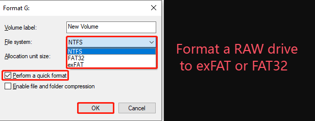 Convert RAW to ExFAT or FAT32 Without Losing Data