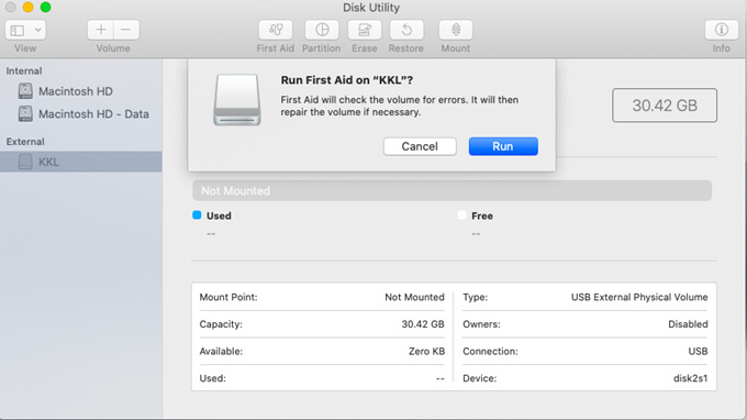 flash drive not showing up in disk utility mac