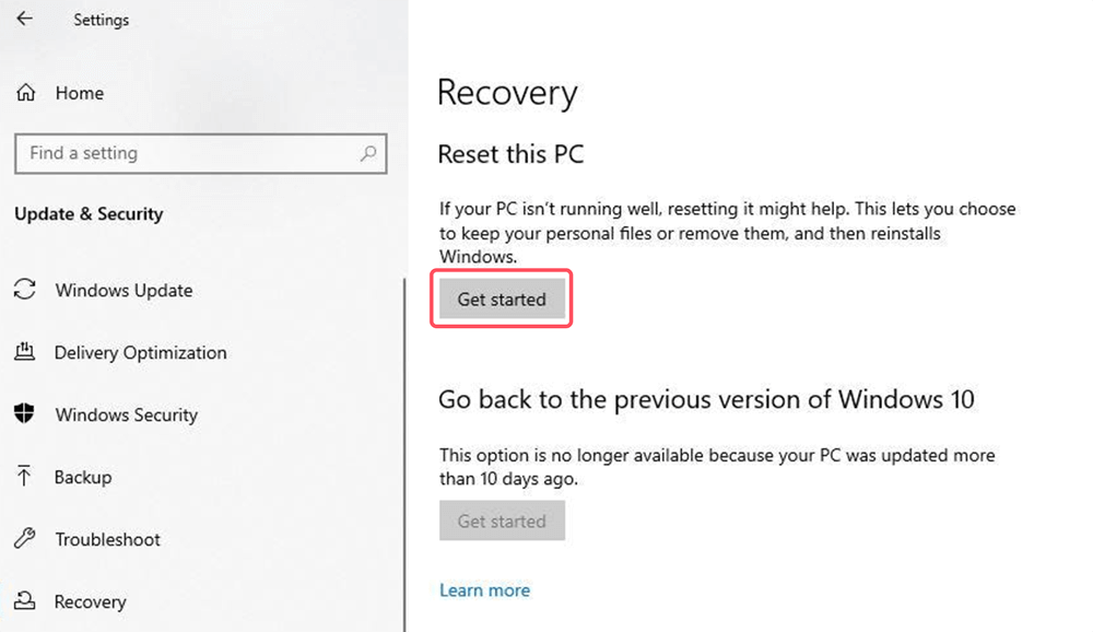 Reset This PC Feature