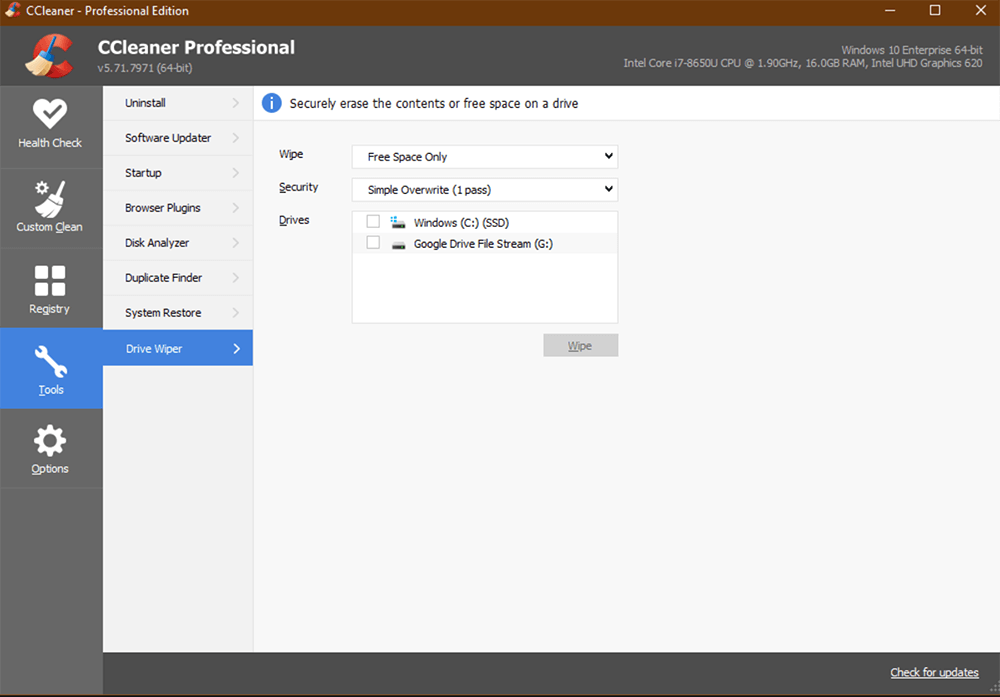 Steps to Use CCleaner Drive Wipe