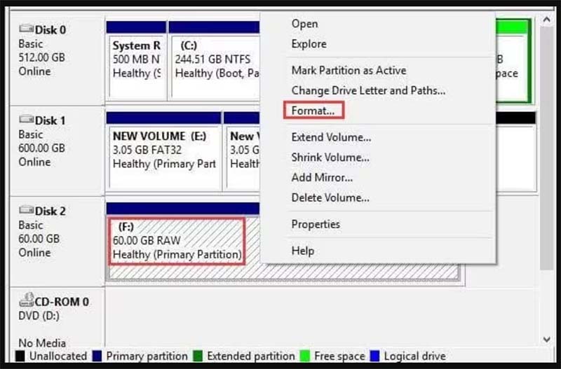 Change Drive Letter and Paths or Format