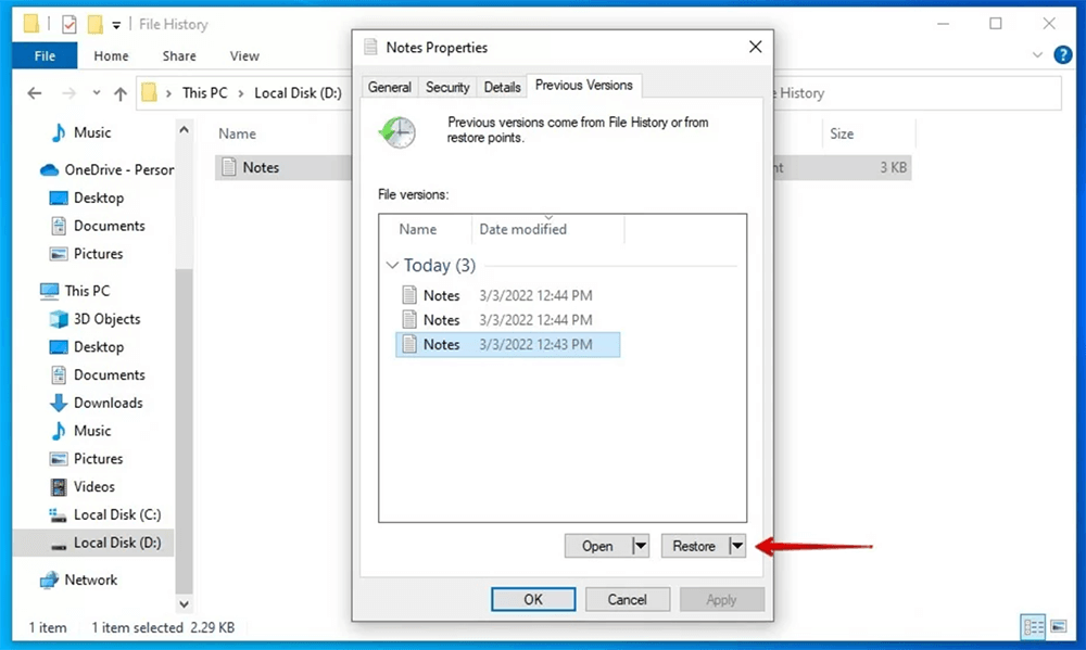 Previous Versions Feature in Windows