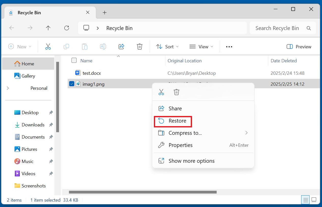 Check the Recycle Bin
