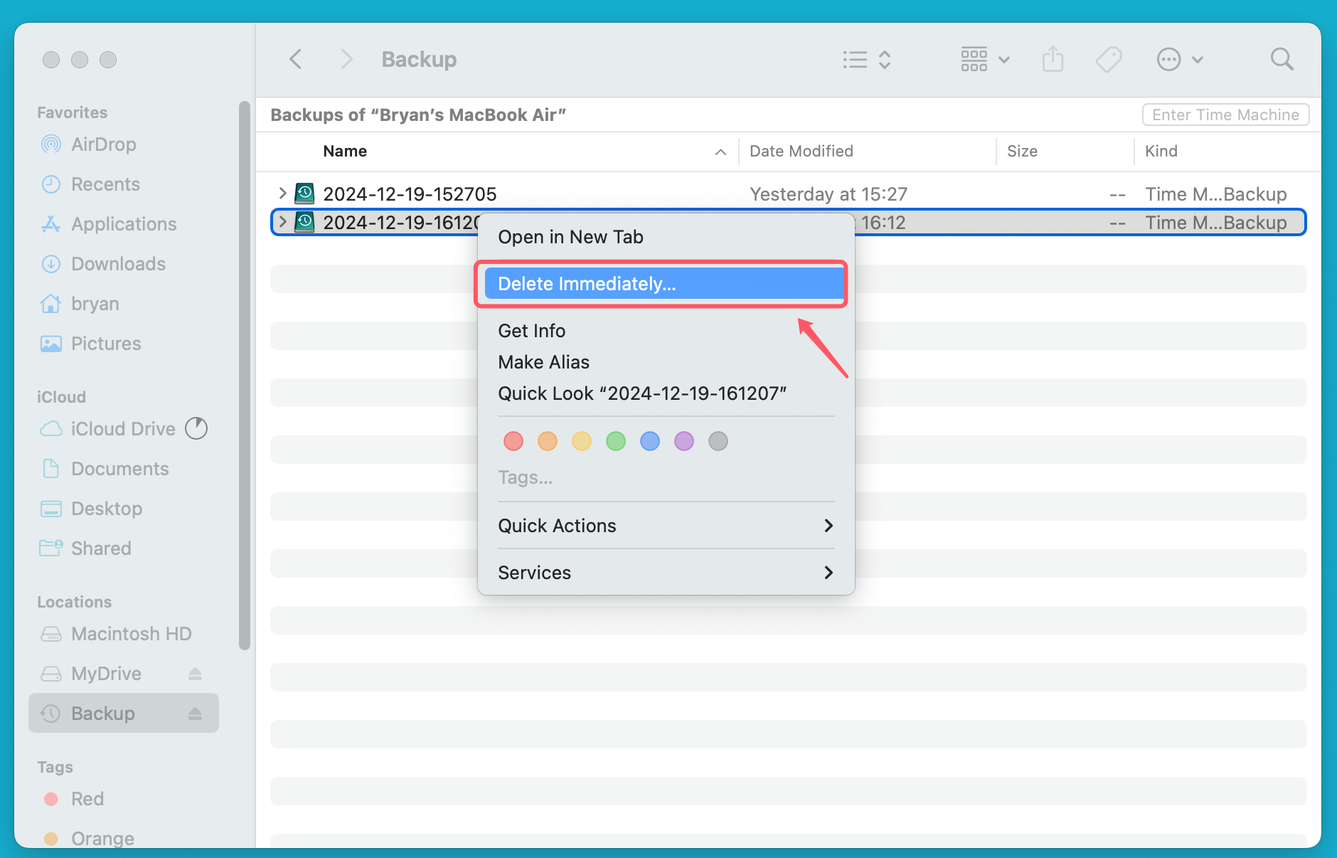 deleting old Time Machine backups