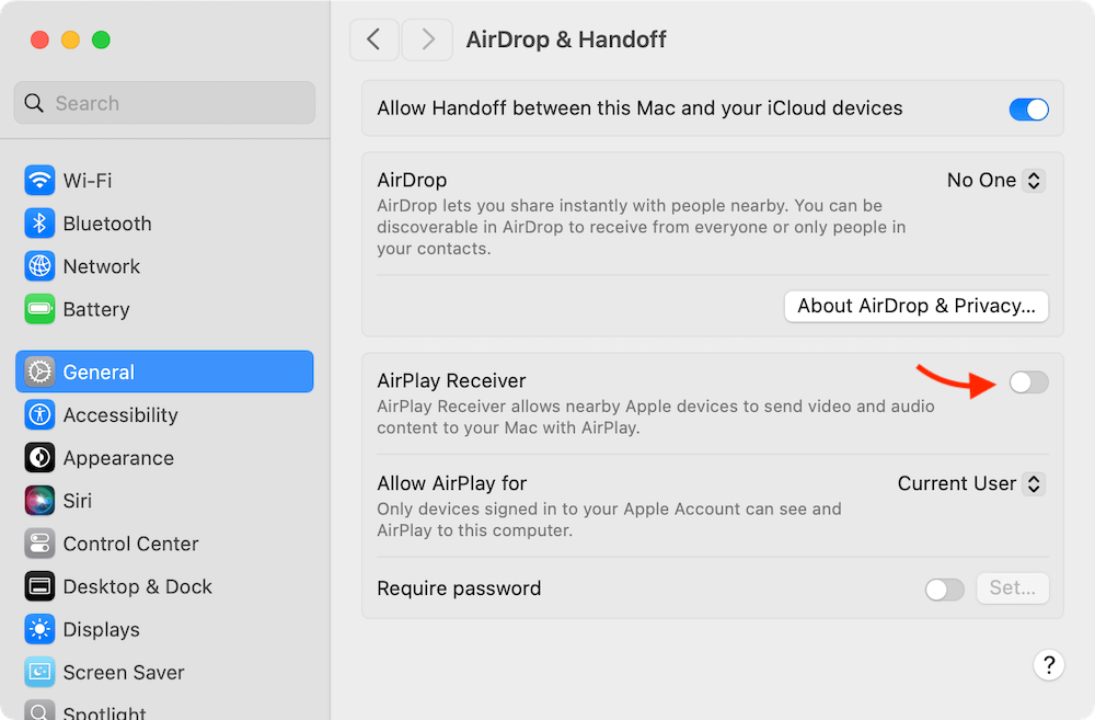 disable iPhone mirroring on Mac
