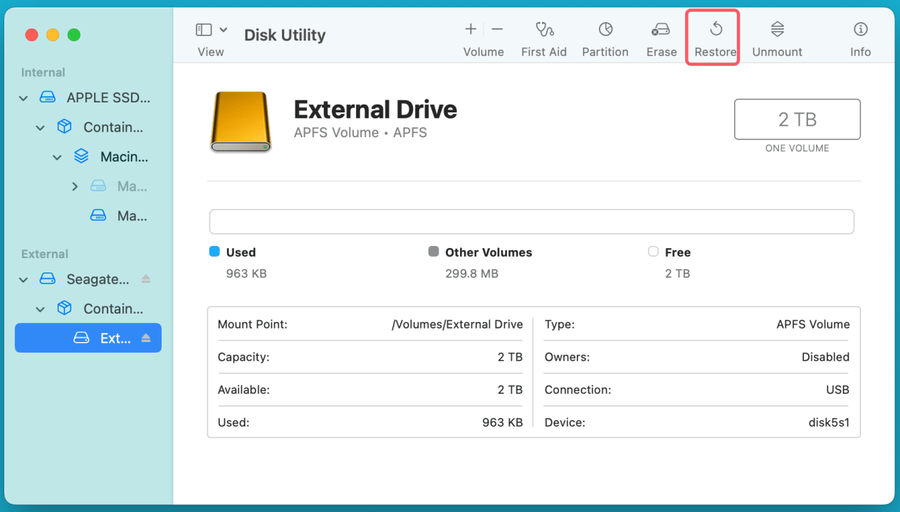 perform a 1:1 disk copy on macOS Sequoia