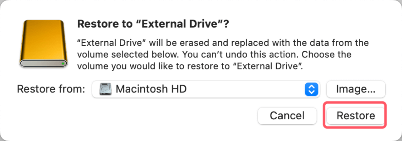 perform a 1:1 disk copy on macOS Sequoia
