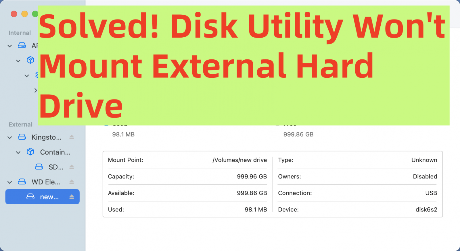 macOS's Disk Utility fails to mount an external hard drive