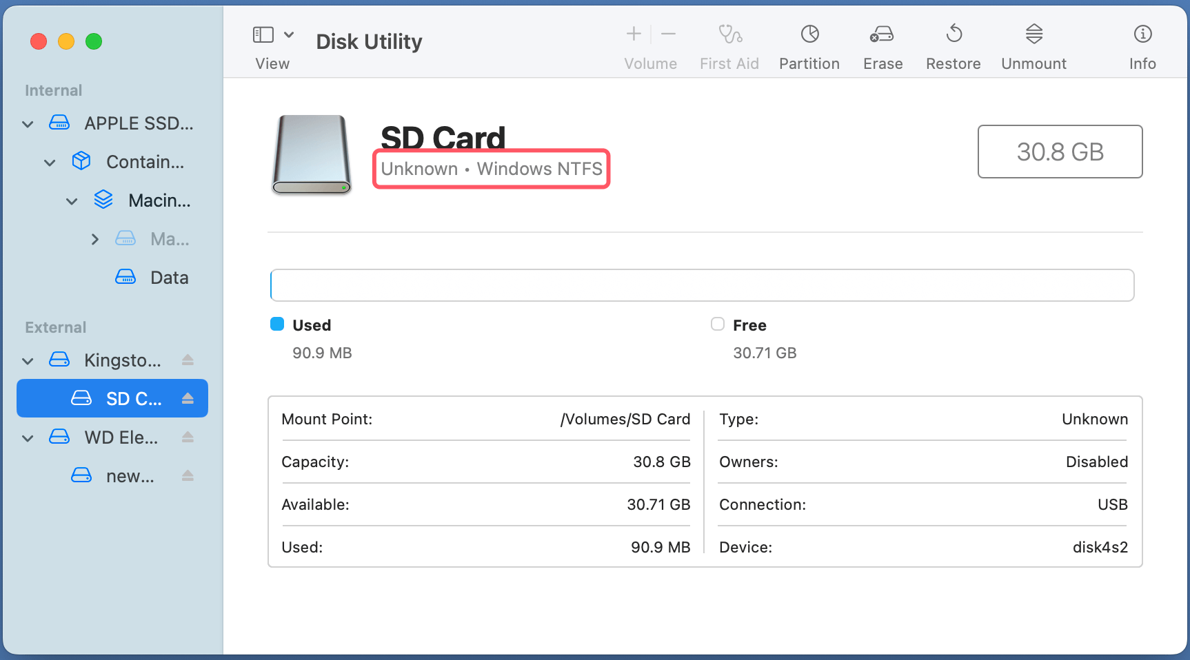 macOS's Disk Utility fails to mount an external hard drive