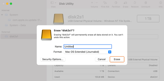erasing external hard drive mac