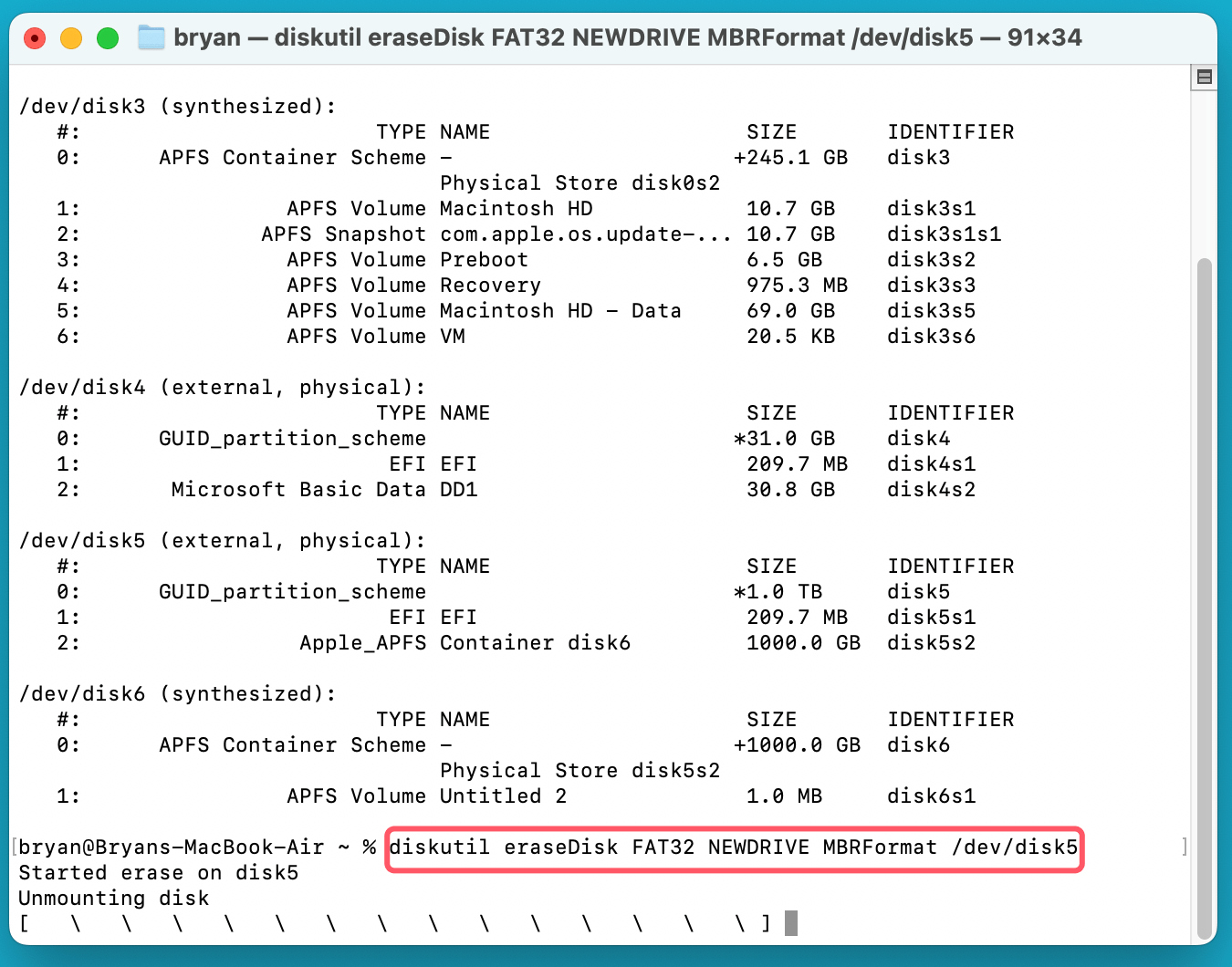 formatting a disk to FAT32 on macOS