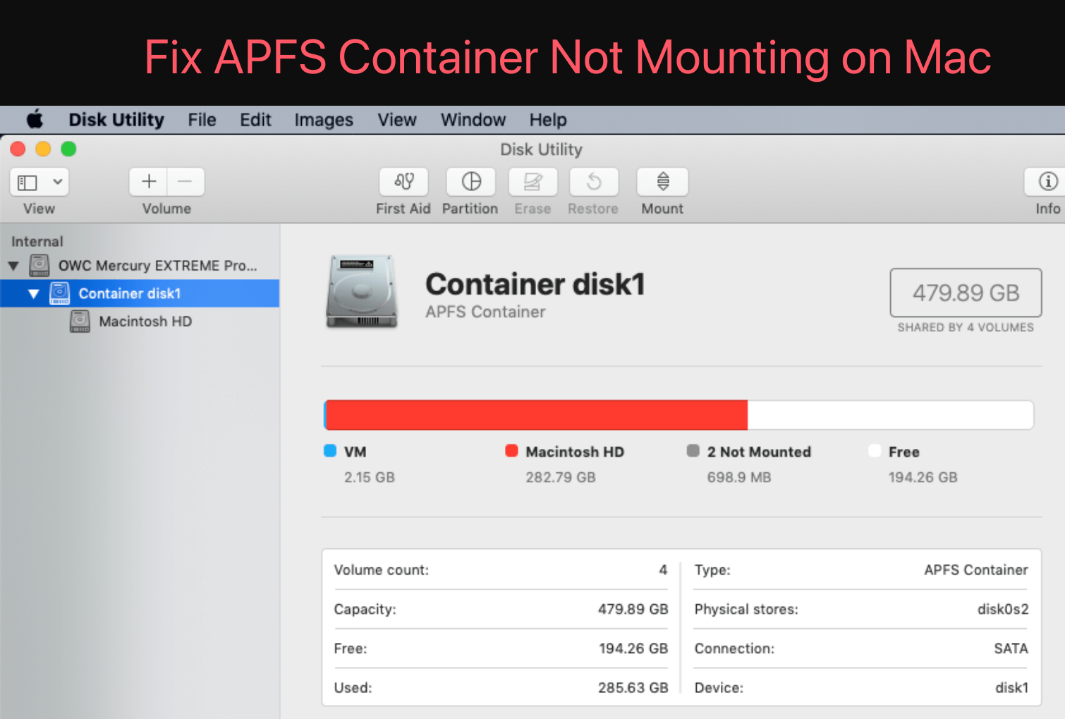 Dealing with an unmountable APFS container