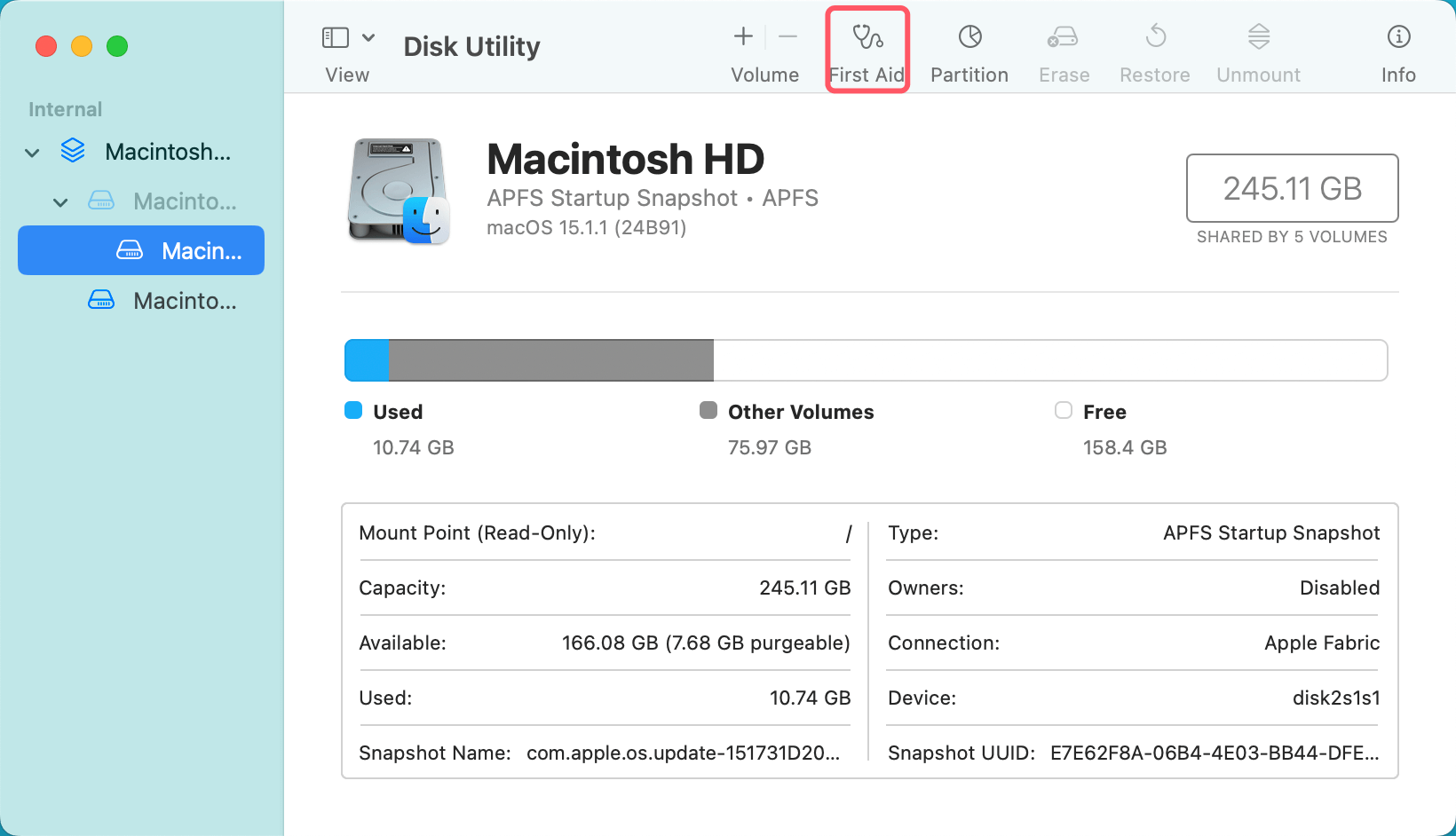 APFS snapshot metadata tree is invalid