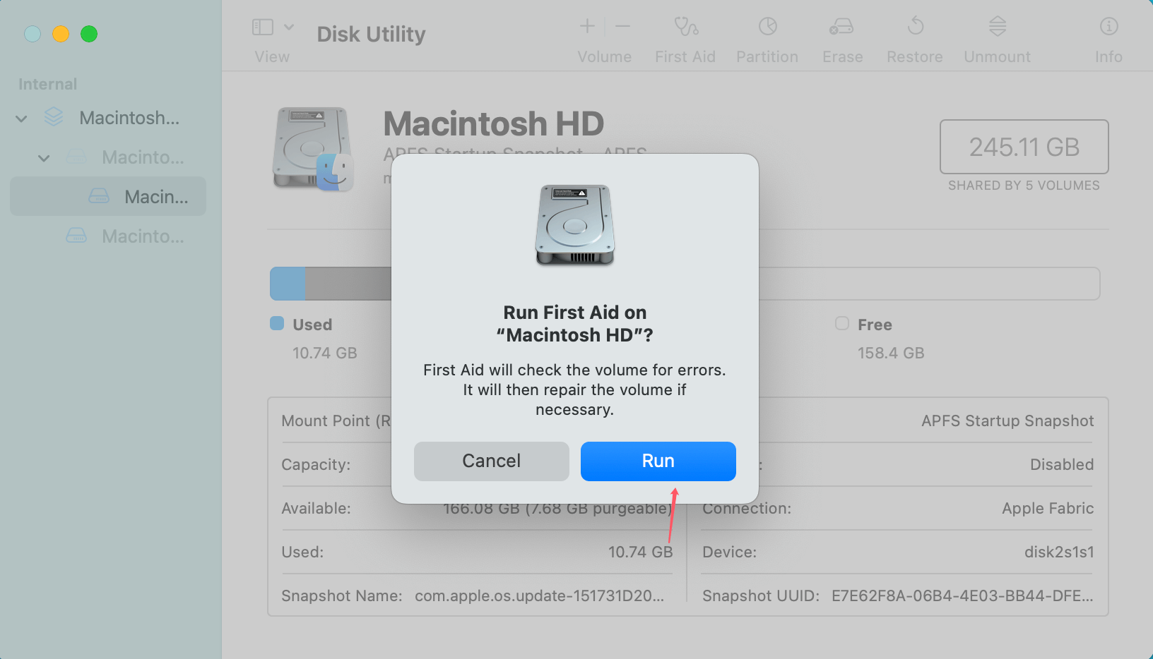 APFS snapshot metadata tree is invalid