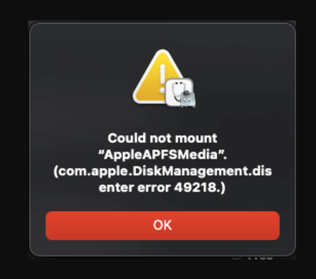 AppleAPFSMedia won't mount on Mac