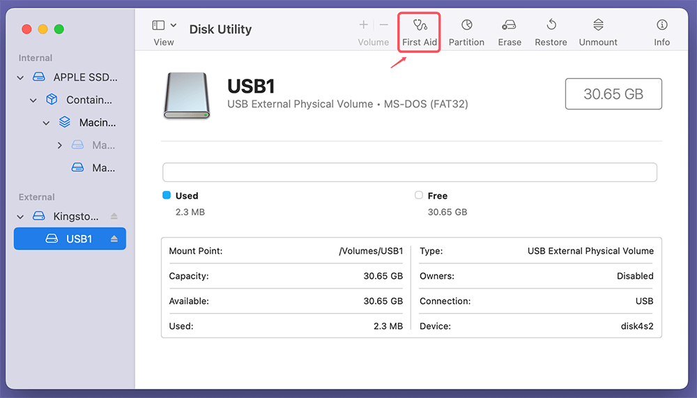 Press the button labelled 'First Aid' at the top