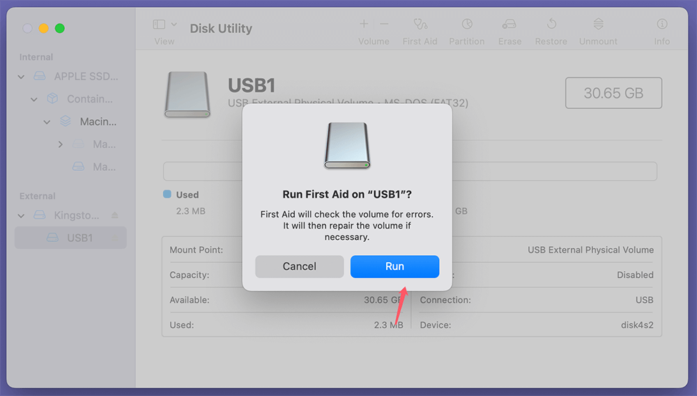 Disk Utility will begin scanning the disk for errors