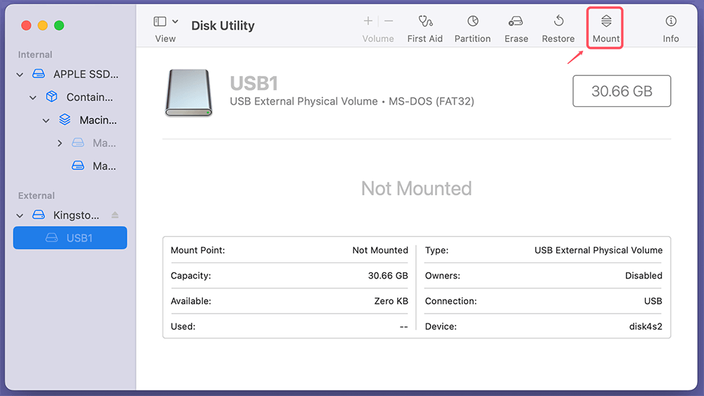 click Mount to remount the disk