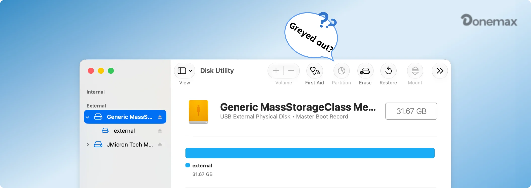Disk Utility partition tab greyed out
