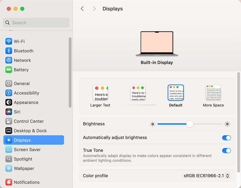 Check Display Settings
