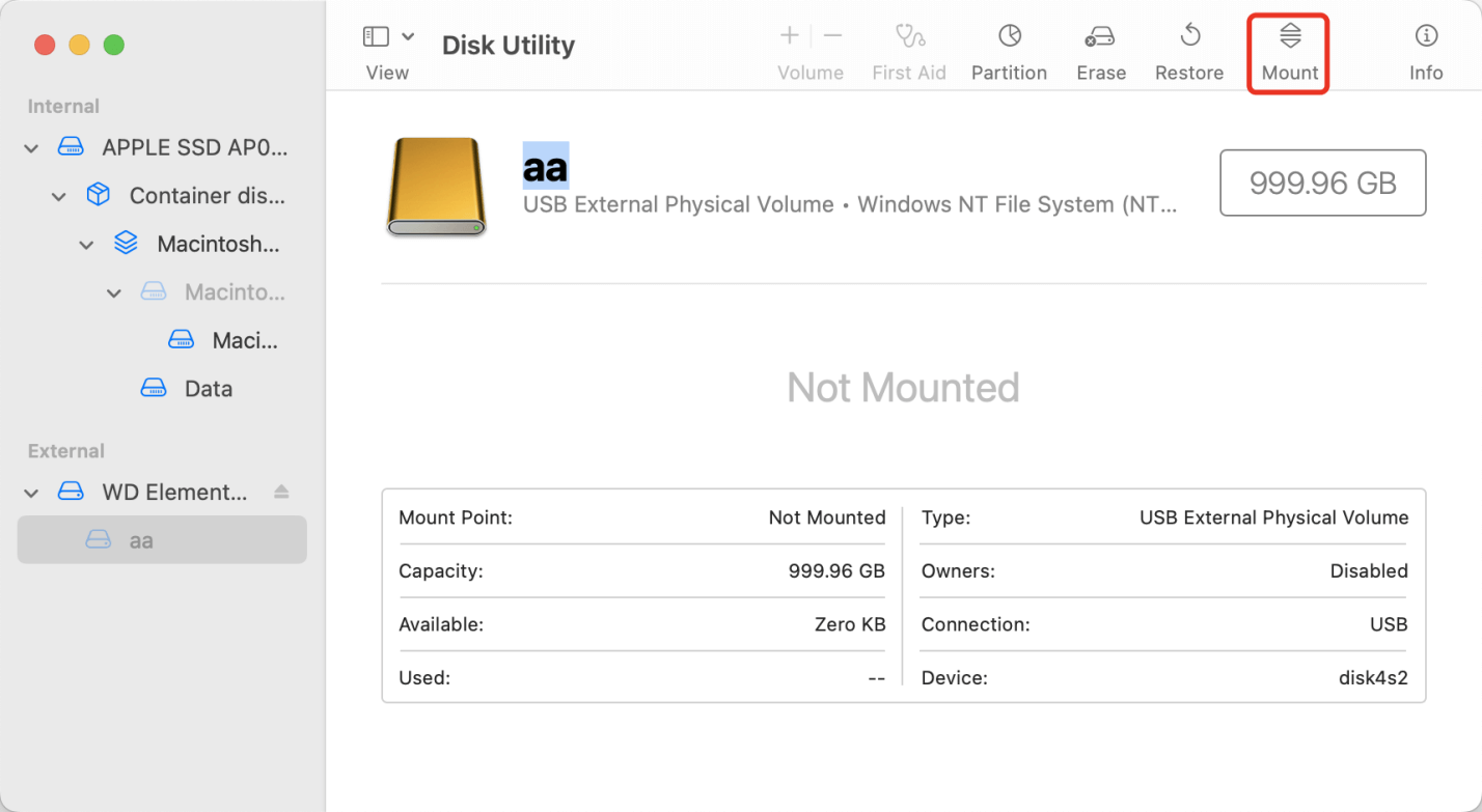 external hard drive not mounting on Mac Studio