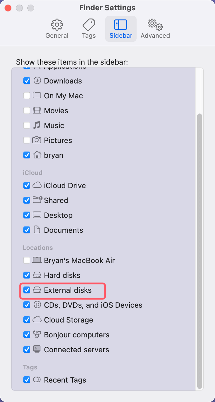 Show External Disks