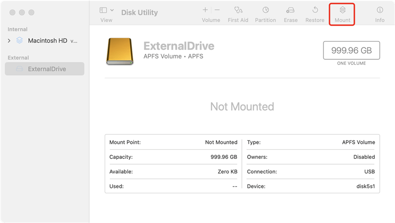 external SSD not mounting on Mac