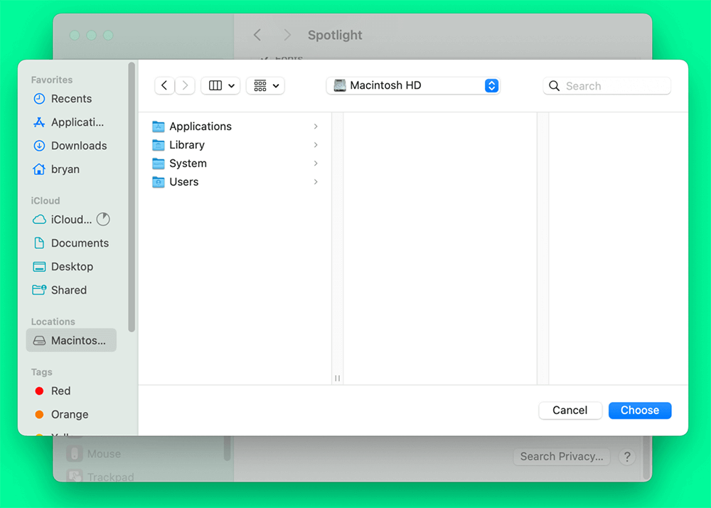 choose Macintosh HD and click Pick
