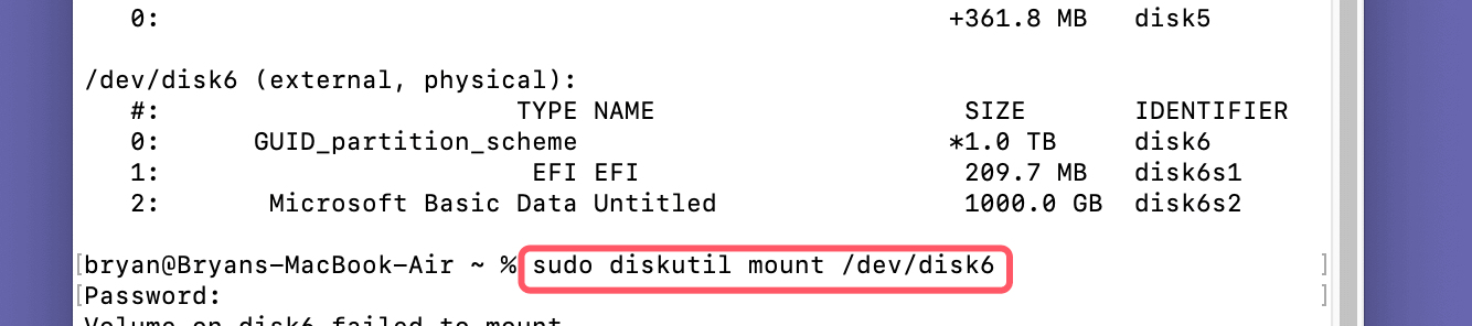 Use Terminal to Mount the Drive Manually