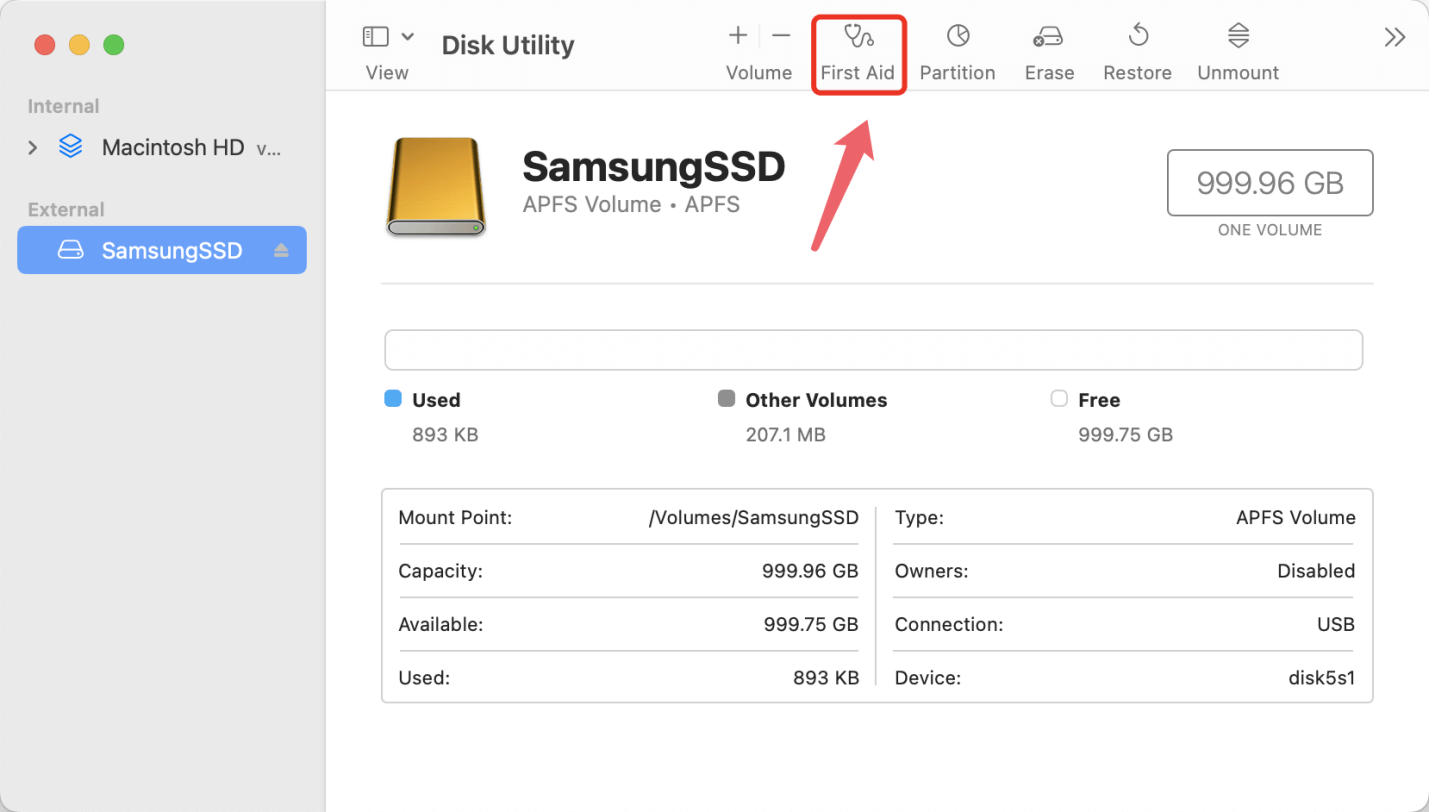Samsung SSD not mounting on Mac