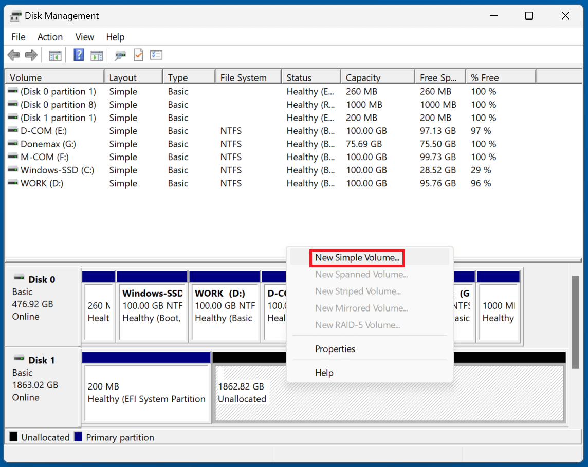 choose New Simple Volume to format the drive