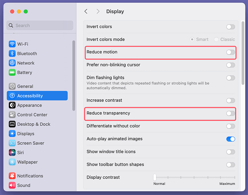 Reduce Visual Effects