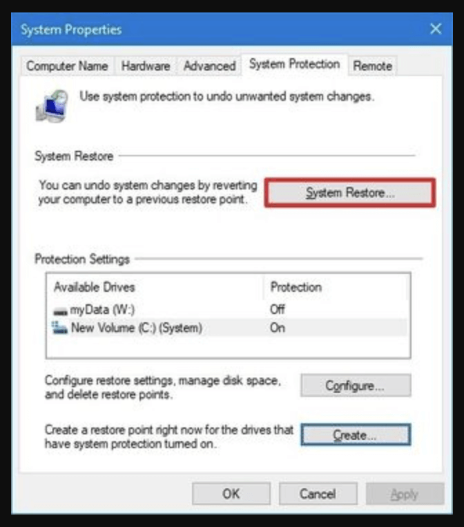 Recover from a Previous System Restore Point