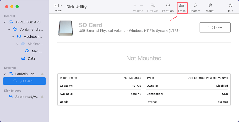 click the Erase button