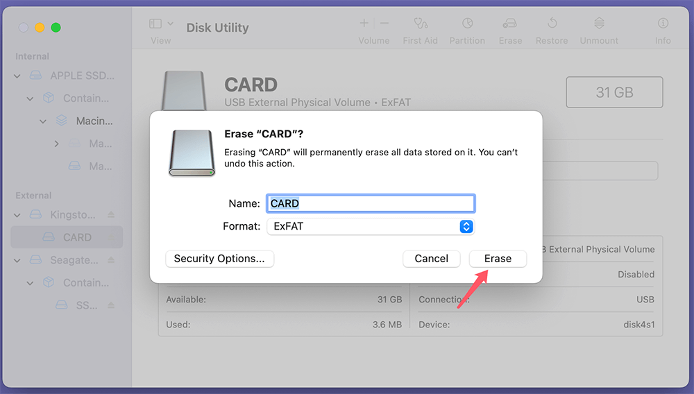 To format your USB drive or SD card On Mac